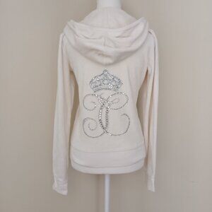 Juicy Couture Full Zip Rhinestone Terry Hoodie Ivory Size Medium